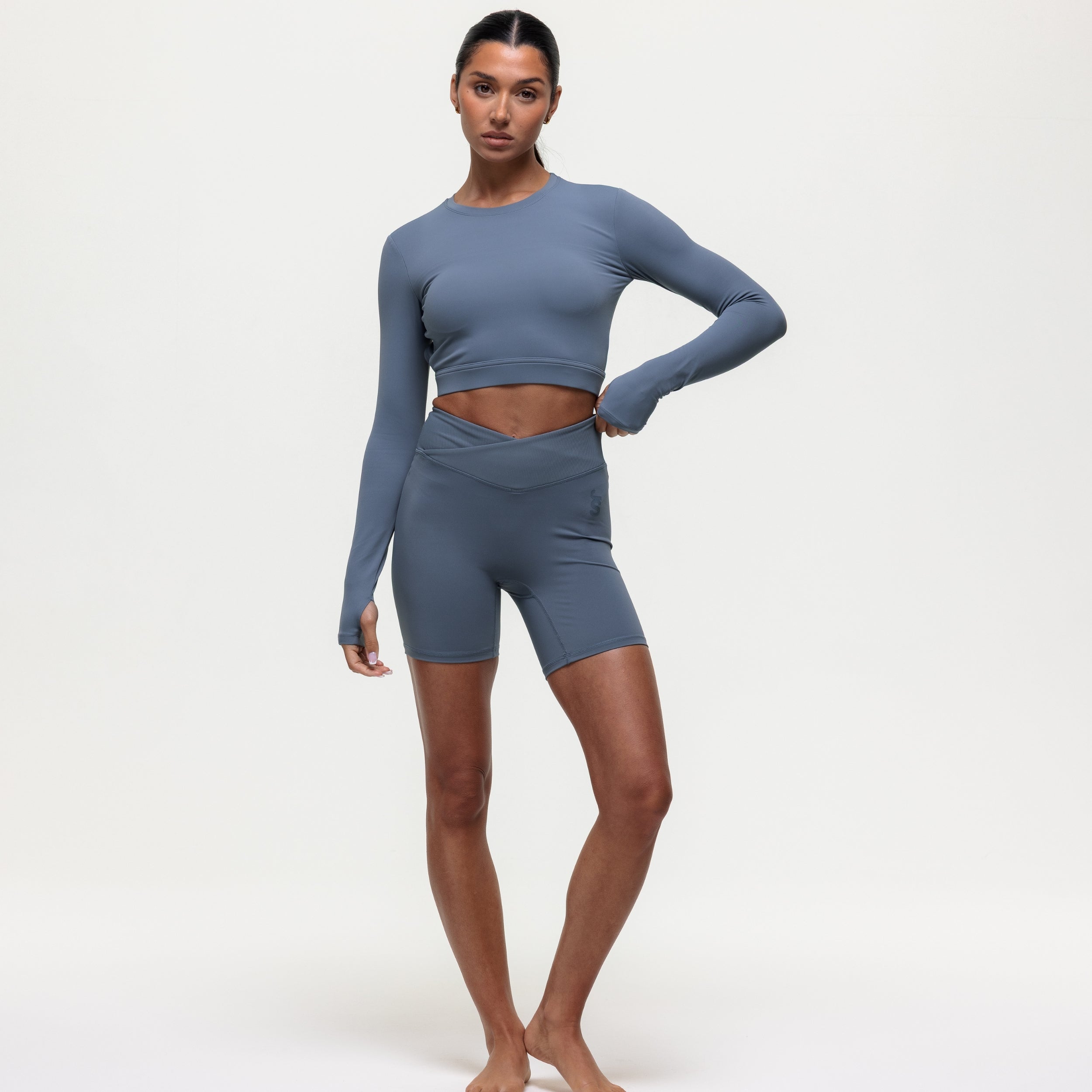 Karma Long Sleeve Crop Top - Graphite