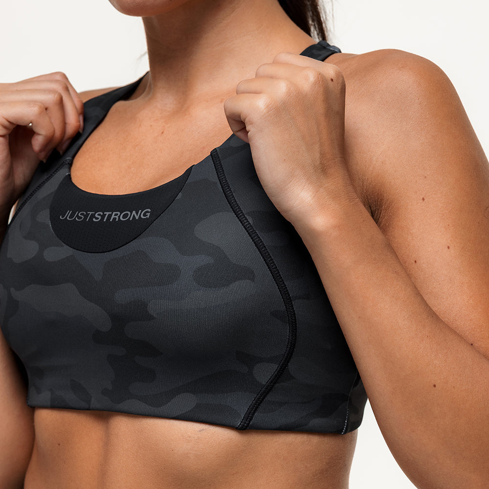Vertex Camo Multi Strap Sports Bra - Black Onyx