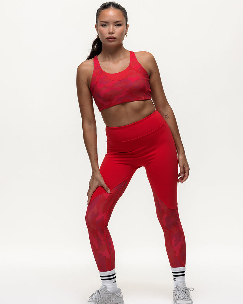 Vertex Camo Multi Strap Sports Bra - Ruby Red