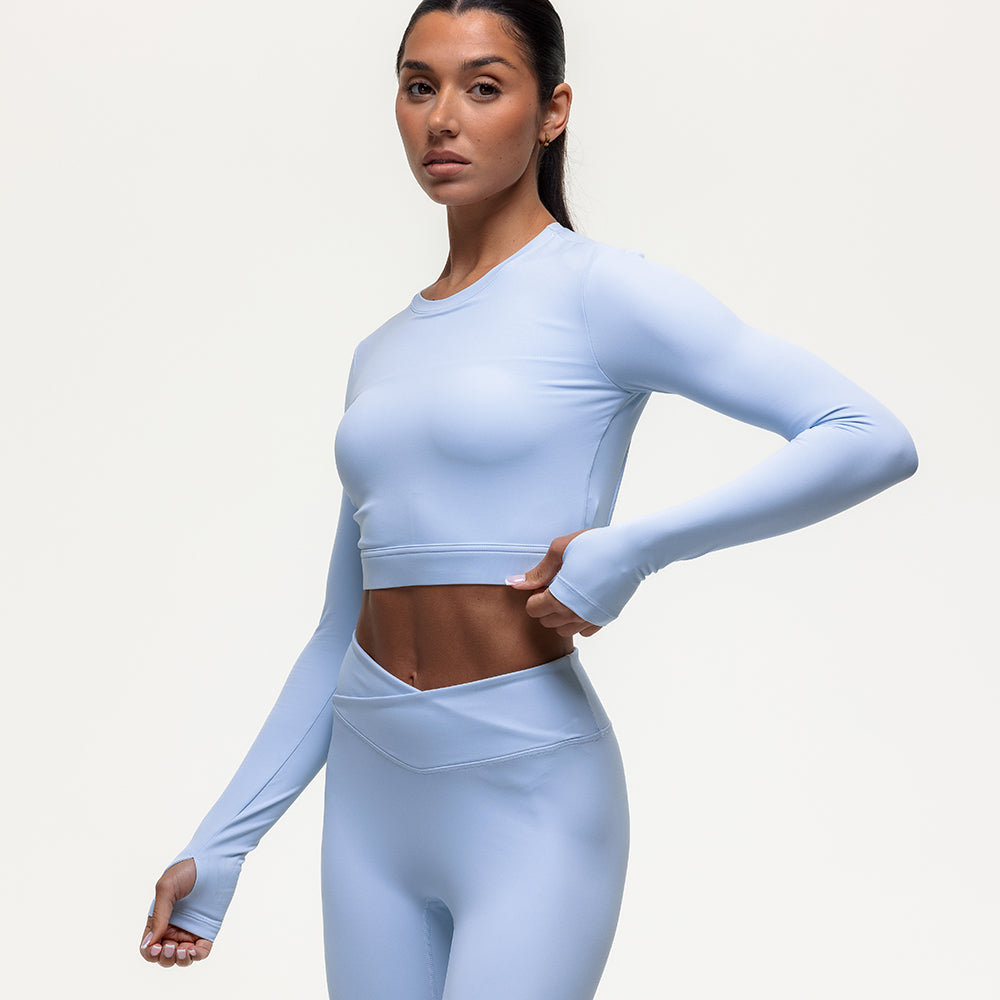 Karma Long Sleeve Crop Top - Cashmere Blue
