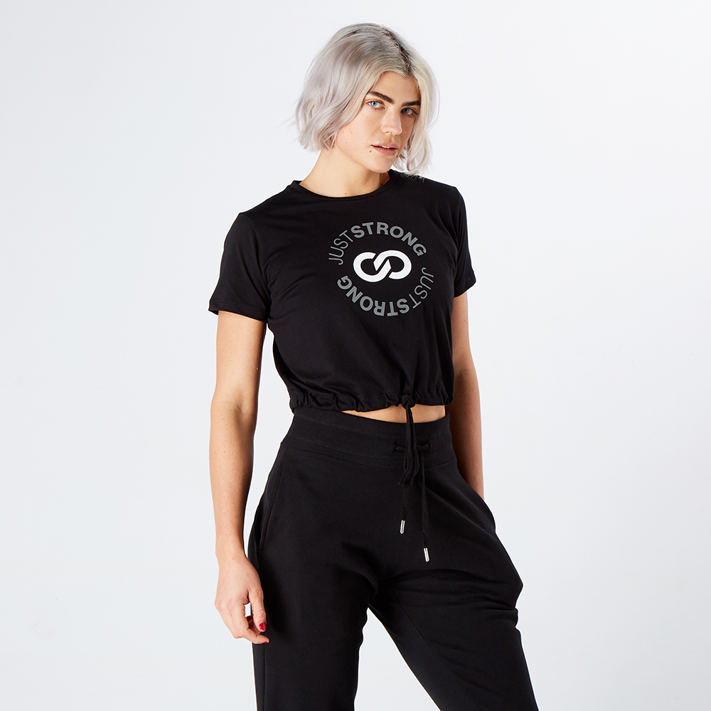 Black Reflective Cropped Stamp Graphic Tee